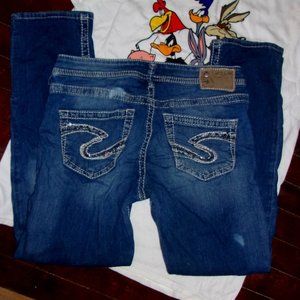 Silver jeans size 28 x 28 blue denim pants jeans womens  stretch sam boyfriend